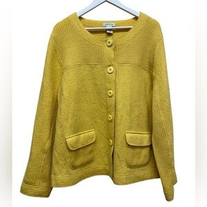 Vintage Orvis Women's 100% Wool Yellow Cardigan Sweater Jacket Size Large